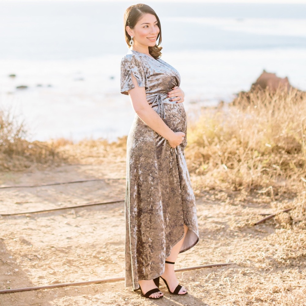 Crushed Velvet Short Sleeve Maxi Dress